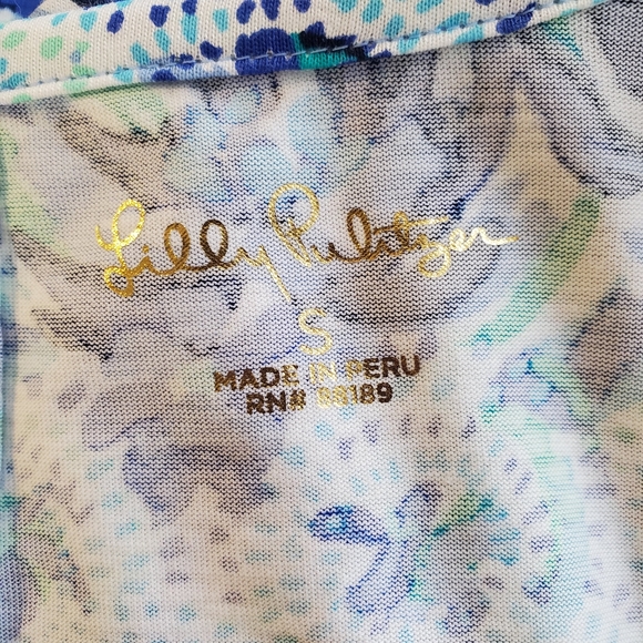 Lilly Pulitzer Carlile Small Blue Iris High Mainten Blouson Sleeve Pima Beach S - Picture 5 of 13